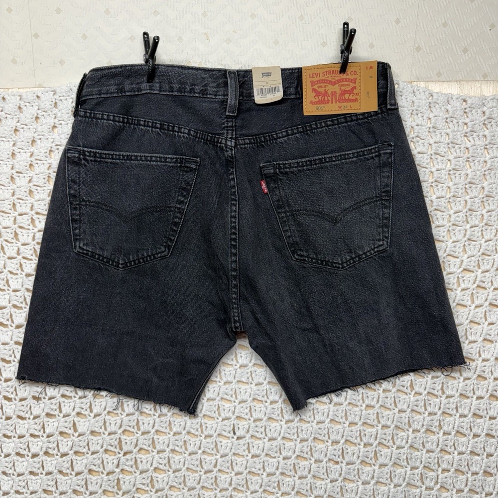 Levi's 501 Shorts Mens W34 Black Denim Cut Off Frayed NWT 100% Cotton